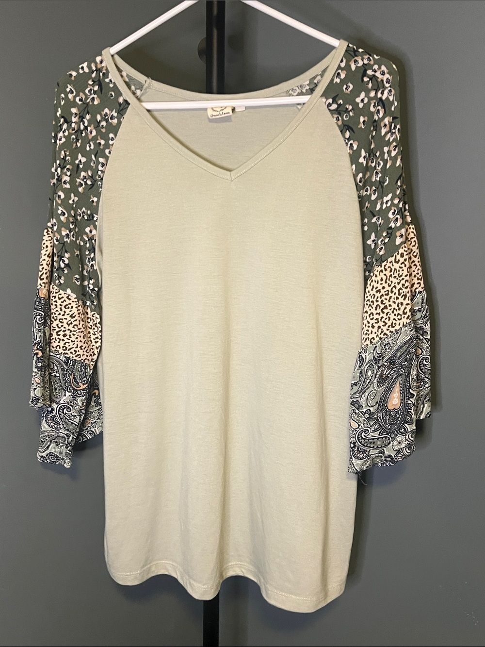 Olive Patchwork Raglan V-Neck Tee by